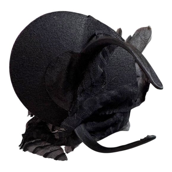 Vtg Goth Halloween Black Rose Purple Glitter Mini Top Hat Fascinator Headband - Picture 3 of 7